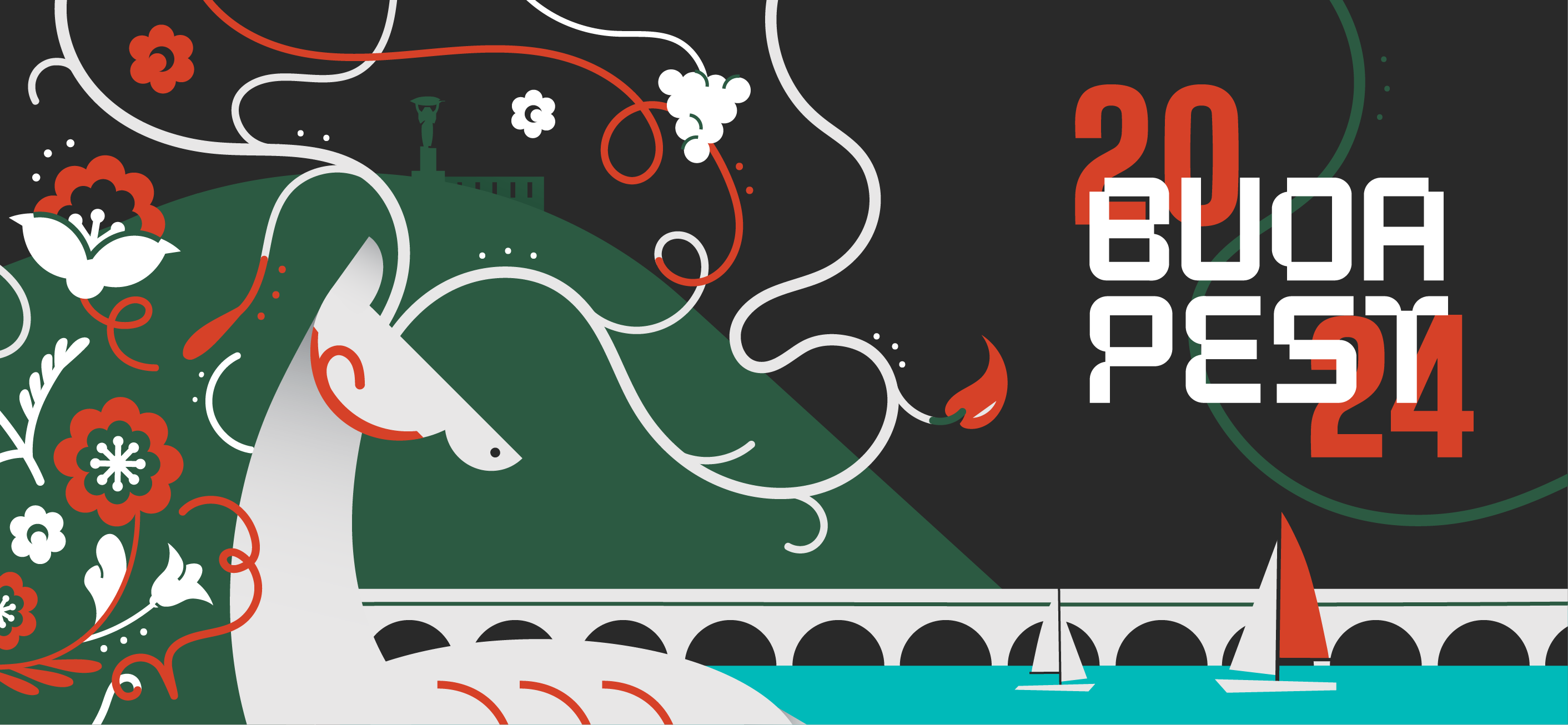 Super Worlds 2024 Budapest logo design with traditional Hungarian folk patterns and typography