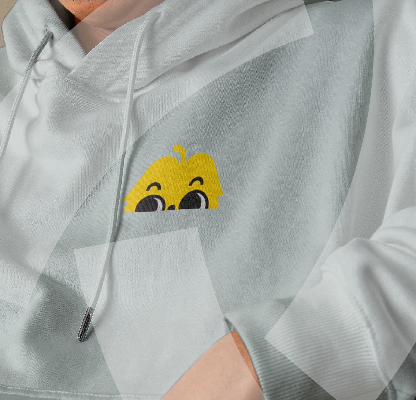 Lucky Kisses mascot on white hoodie