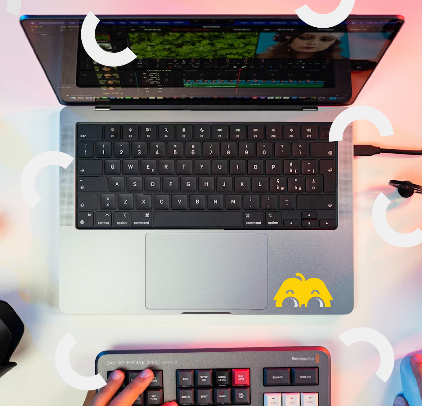 Lucky Kisses mascot on laptop sticker