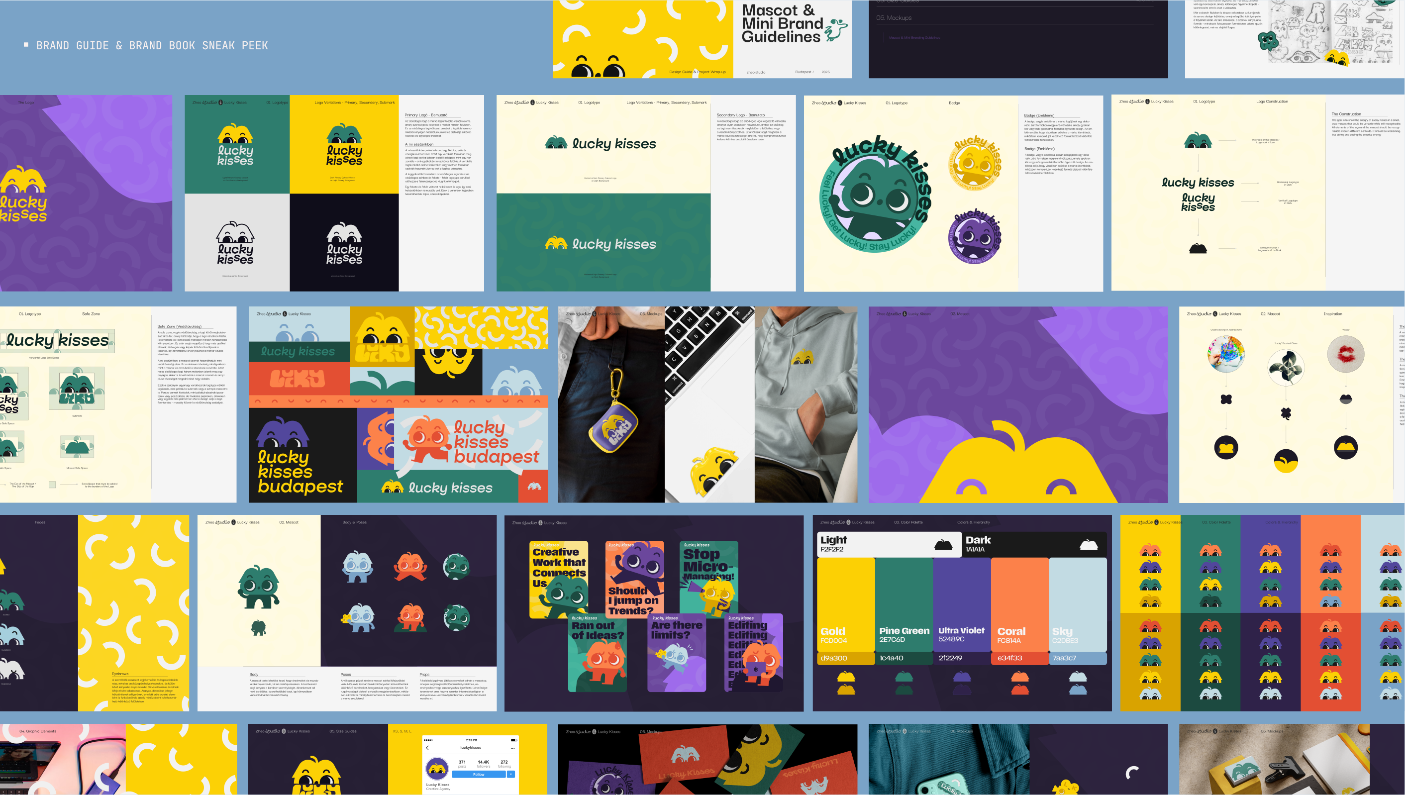 Lucky Kisses brand board with color palette and design elements