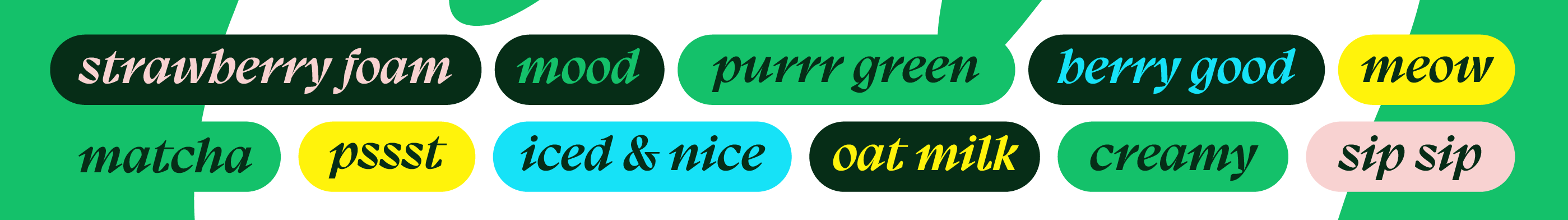 Green background with black cat and matcha elements