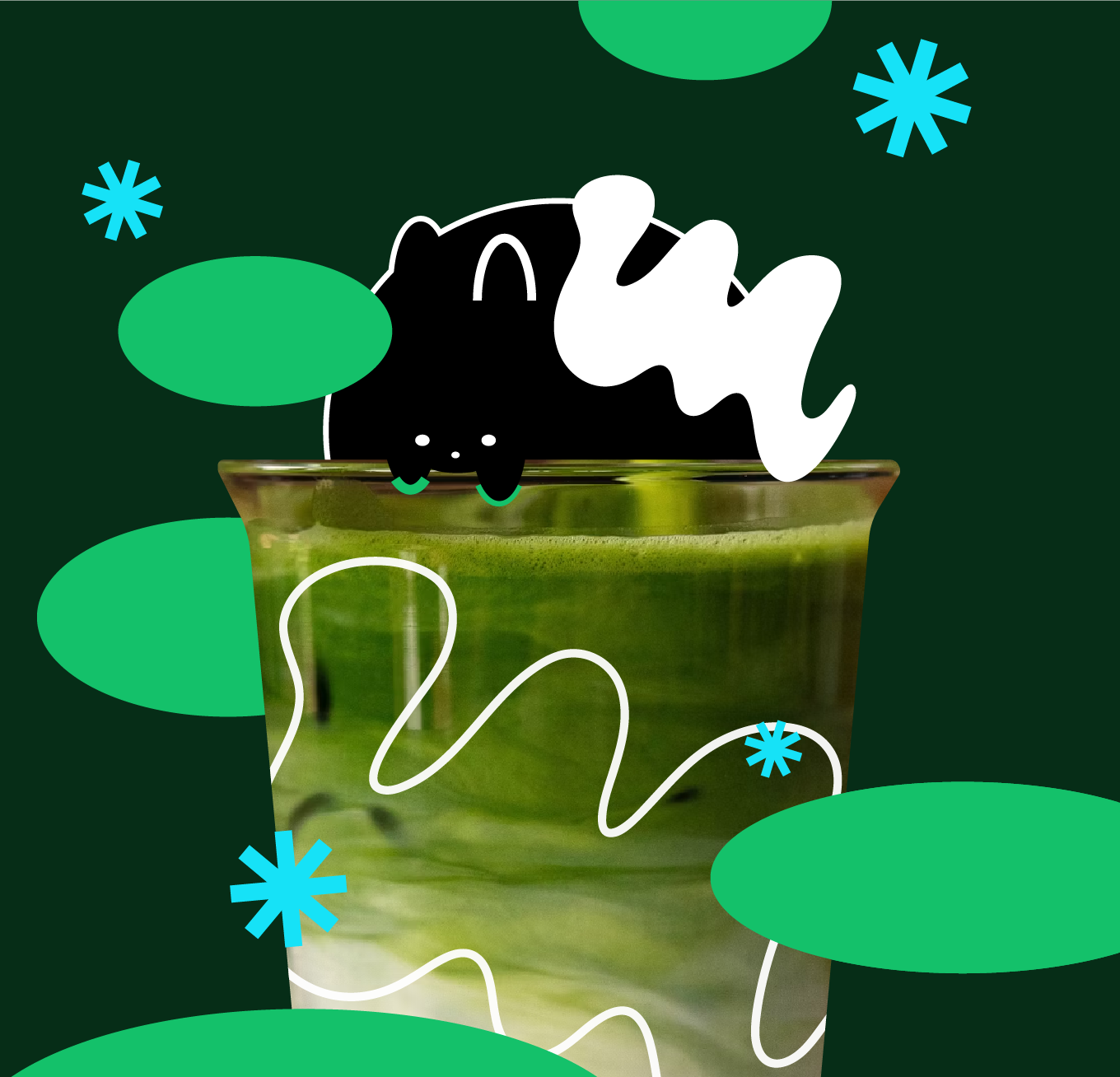 Black section with white design elements