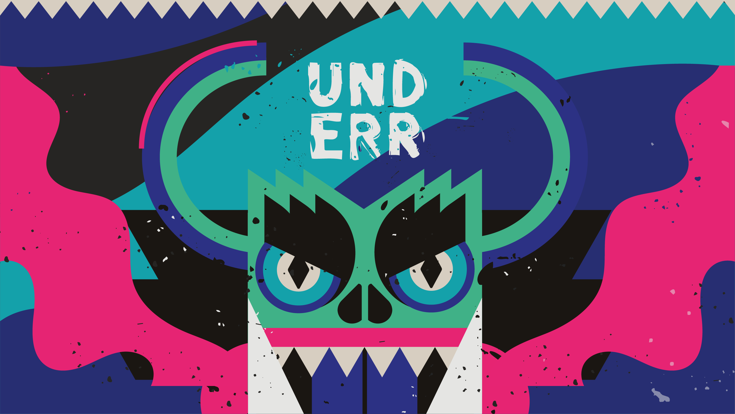 UNDERRR brand identity with colorful monster character design