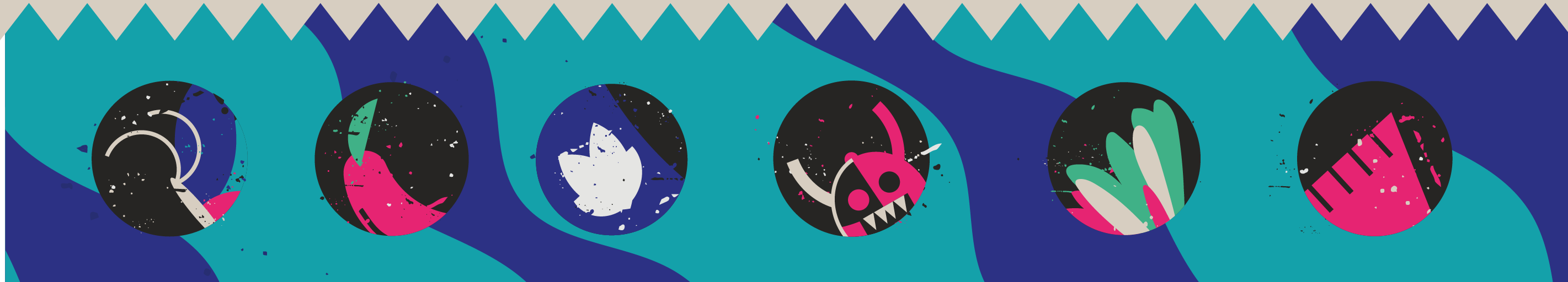 UNDERRR brand system with monster character icons and tribal patterns