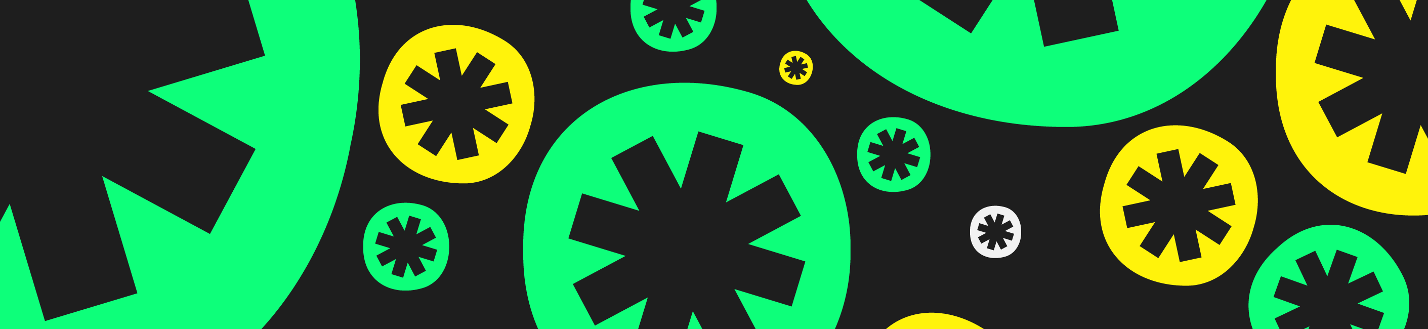 Zheora brand identity with green and yellow geometric shapes and star elements